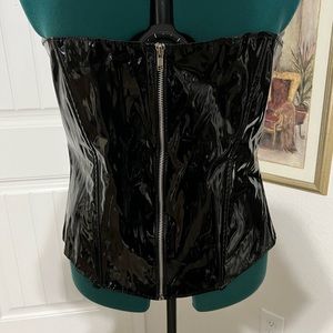Elegant Moments - Vinyl Zippered Corset with Lace-Up Back